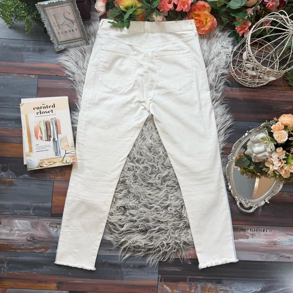 Ann Taylor LOFT Side Stripe Frayed High Waist Skinny Crop White Jeans - Picture 9 of 11